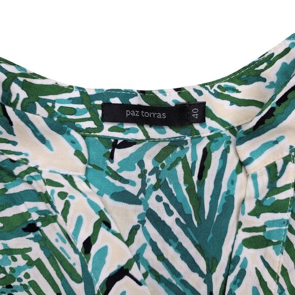Paz Torraz green tropical button up palm frond tee shirt size 40 womens green - Picture 2 of 7